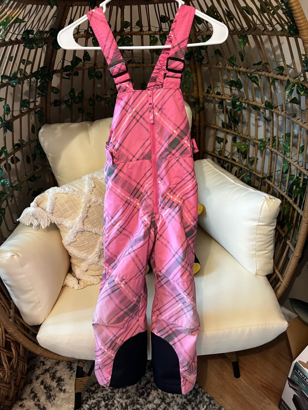 Columbia Pink Plaid Kids Snow Overalls